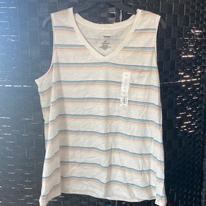 BNWT Sonoma sleeveless striped top with multi colors  front left top pocket XL